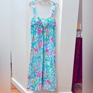 Lilly Pulitzer swing-fit maxi dress, with sweetheart neckline & ruching. Size 12